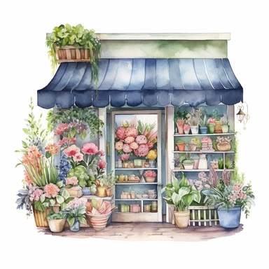 Big fantasy Watercolor floral Flower Shop store Clipart, make it detailed and creative, white background