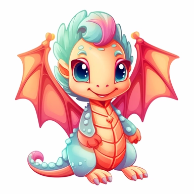 a kawaii female dragon clipart, white background
