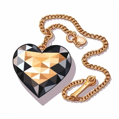 clipart elements, digital art style, gold y2k chains with diamond crusted heard pendant by cartier and tiffany, clipart vector isolated on a white background,