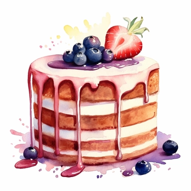 cake, watercolor style, clear lines, clip art
