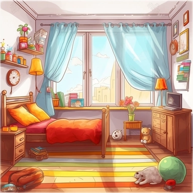 cartoon, clipart, stock photography, white background, vector, child's bedroom