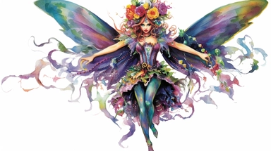 mardi gras fairy, thick border lines, watercolor, clip art, spaced out, white background
