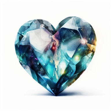 realistic heart shape jewel watercolor clipart single design, 8k