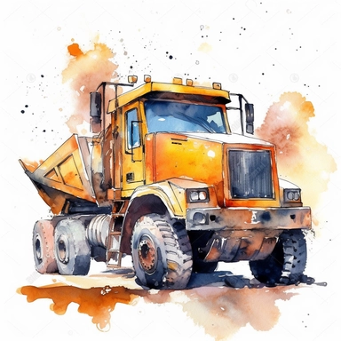 Construction Vehicle clipart on a white background, watercolor