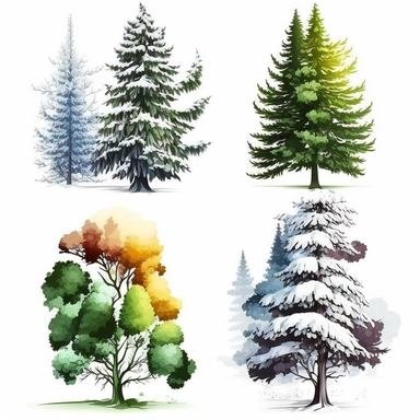 clipart Spruces, In four seasons, white background