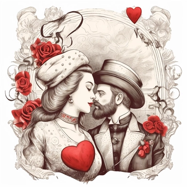 SAINT VALENTINE'S DAY clipart , original hand drawing, style of the artwork, mood of the aartwork, white background, 8K quality, ultra detailed , clipart, white background, High Quality, ultra detailed