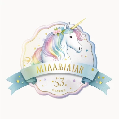 Name plate ribbon for text, unicorn birthday invite, clean, pencil style, pastel watercolour clipart, pure white background