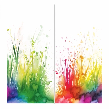 page dividers made of grass, set of two,.clipart, watercolour, white background, rainbow colours
