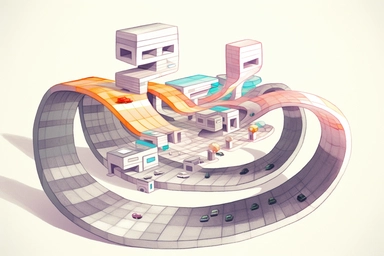 a close up of a infinite loop highway on a white background, james gilleard and james jean, escher, trending on artisation, connectedness, scutoid, mit technology review, by Sam Spratt, dan mcpharlin : : ornate, wormholes, tetris, monolithic, stylized stl, clipart icon, simple 4 colors from gray to metalic blue, vector-based, sharp border, plane color and very define, high quality, digital art, 8k resolution, masterpiece, congruent, amazing, incredible, awe-inspiring, mind-blowing, masterful, in