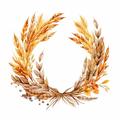 watercolor Autumn Dry Wheat Wreath clipart, isolated on white background