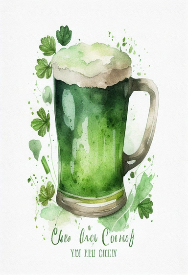 cute watercolor green beer, clipart, saint Patrick's day style, white background