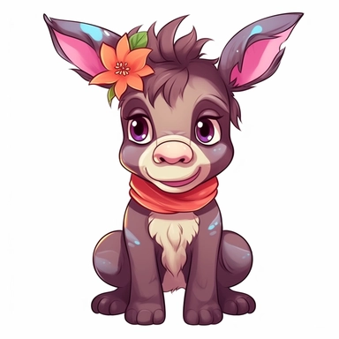 chibi donkey colorful Clipart, isolated on white background