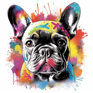 graffiti style french bulldog clip art white background