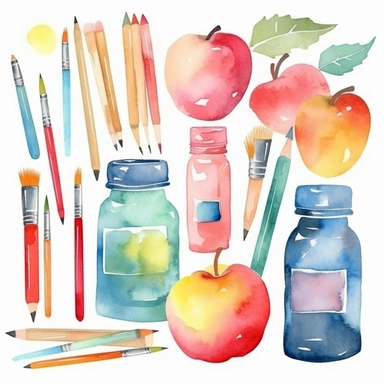 Watercolor Back to School Clip Art - stationery school supplies clipart