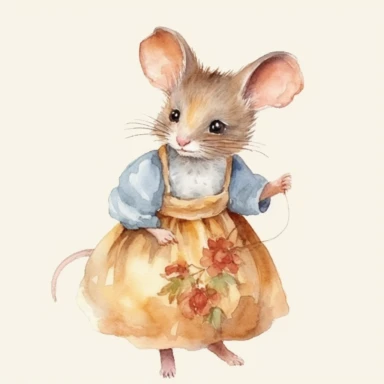 Watercolor Mouse in Dress, 25 Cute Mice Clipart, Animal Digital Prints