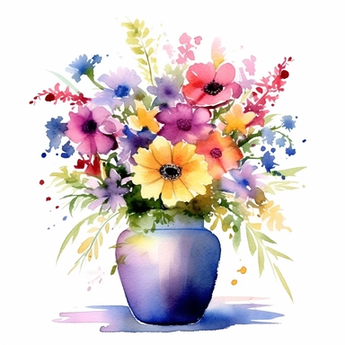 vase of flowers clipart white background vibrant watercolour