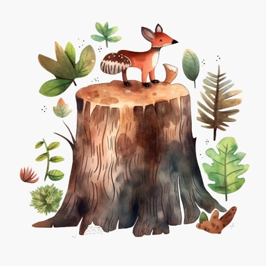 simplified single treestump clipart, simple shapes, no lines, no outlines, clipart most popular on etsy, featured on dribble, cartoon animals clipart, minimalist, computer vector graphic design clip art, watercolor illustration clipart, watercolour clipart, watercolor illustration for kids and children, book illustration, print on demand image, PNG transparent background