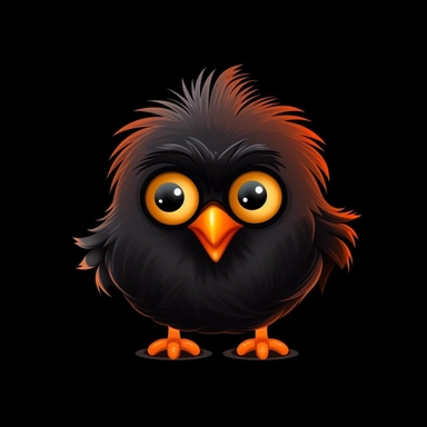 cute cartoon bird clipart, black background,--no cut-off edges
