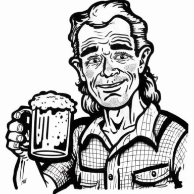 clipart, black and white, drunk hilly billy holding a beer