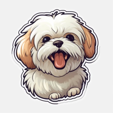 cute Maltese, happy and smiling, bold line, clipart, sticker, white background, no shadow, 8k detail