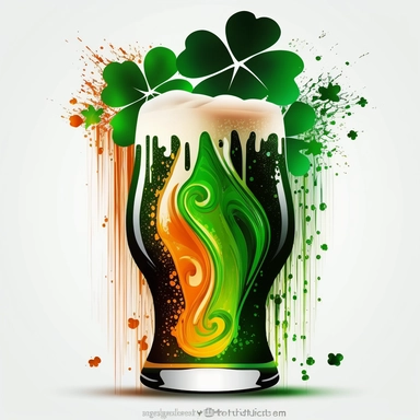 clipart, irish flag beer shamrocks, abstract design, vivid colors, celtic pattern, dripping art