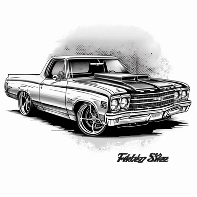 rat fink style black and white clipart drawings of chevrolet el camino ss muscle car