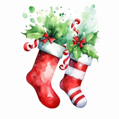 watercolor christmas stocking red green and white with white background clipart high resolution