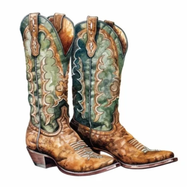 old Western cowboy boots, watercolor, clipart, white background