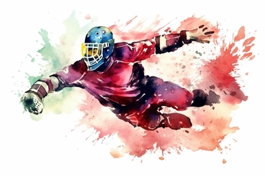 Watercolor, Create a picture of a handball goalie making a save with a diving effort clipart, hd, on a white background, spaced out
