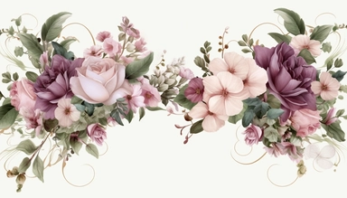 An elegant floral frame composed of lush foliage and vibrant flowers forms a beautiful border, creating a stunning wedding floral clipart. The intricate arrangement captures the essence of natural beauty, adding a touch of romance and elegance to any design or project.