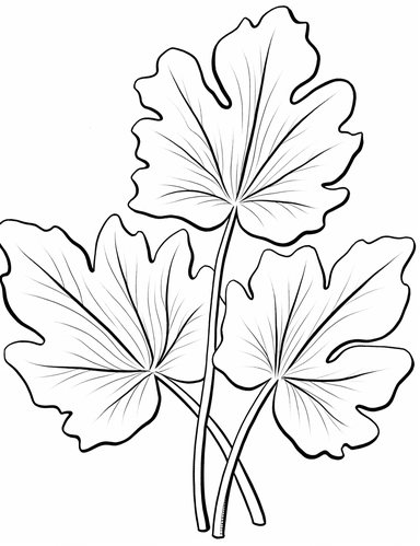 clipart cartoon four leaves in the style of Pierre-Auguste Renior black and white child's coloring book, black and white smooth thick lines, solid white background, no background
