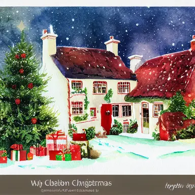 Christmas English country cottage, Christmas, watercolor, clipart