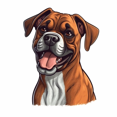 cute Dog Boxer, happy and smiling, bold line, clipart, sticker, white background, no shadow, 8k detail
