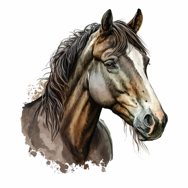 cartoon horse, young horse, comics style, white background, watercolour, clipart, Vector graphic in watercolor style of a horse , horse head , soft, brown ,grey