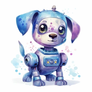 watercolor kawaii robot dog clipart on a white background