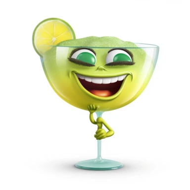 cartoon happy female margarita drink, no people, face expressions, ultra detailed, white background, clipart, 300 DPI,