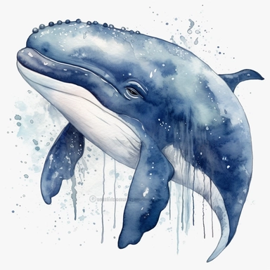 watercolor cute whale clipart, blue whale clipart , original hand drawing, style of the artwork, mood of the artwork, white background, 8K quality, ultra detailed , clipart, white background, High Quality, ultra detailed