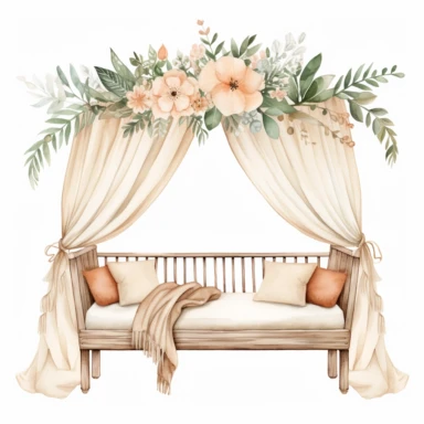 cute watercolor boho newborn baby crib clipart on white background