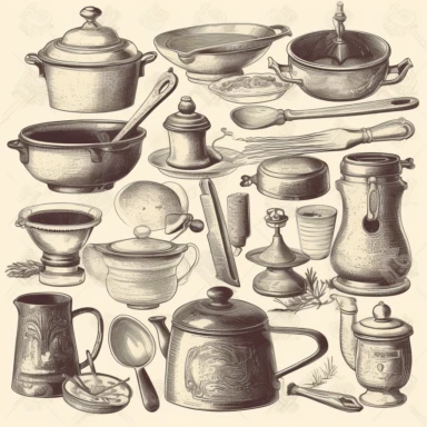 vintage kitchenware clipart white background