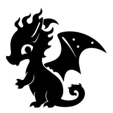 silhouette decal simple, black and white, cutout clipart, cute baby woodland dragon,