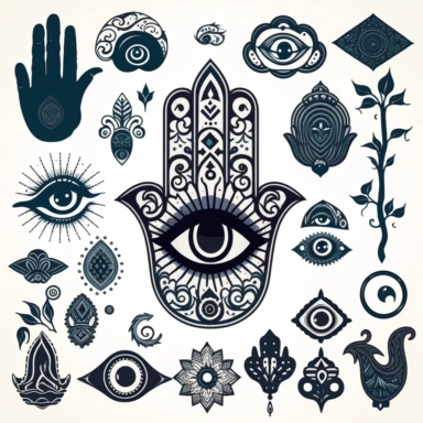 mystical hamsa hand and illuminati celestial dark minimalism clipart various symbol doodle esoteric elements white background