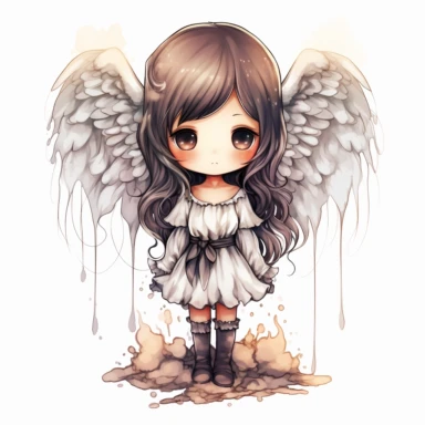 Angel of Death chibi, watercolor, clipart, sublimation, white background