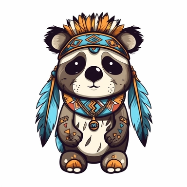 A super-cute tribal panda, Perfect for nursery art and children's book illustration style, simple, cute, full color, clipart, watercolor illustration, single object, white background for removing background