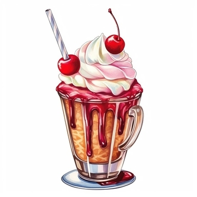 hd watercolor clipart, hot fudge sundae, fully detailed,