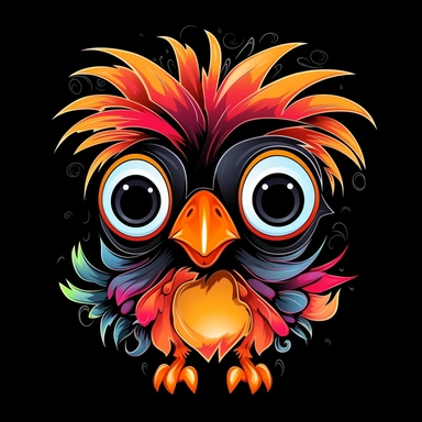 cute cartoon bird clipart, black background,--no cut off edges