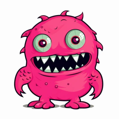 2d pink nigtvision bubblegum monster mutant on white background drawing in microsoft paint, no shadow, flat picture, clipart