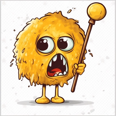 doodle a cute ball like monster got hit by a hammer, facial expression was shocking, transparent background, yellow body, vector clip art