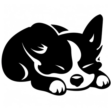 simple monochrome outline of a sleeping Chihuahua dog, cute, clipart
