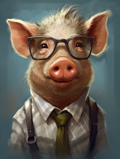 a portrait of a Boar wearing a white shirt and glasses, looking tired and done with life, vector illustration, clipart, outlines, portrait,
