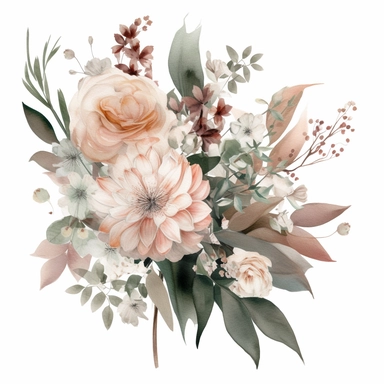 minimal, a bouquet of pink and white florals made from watercolour isolated on a pure white background, vibrant, watercolor clipart, i cant believe how beautiful this is, in the style of light brown and gray, uhd image, chinese painting, light emerald and light bronze, dansaekhwa, ferrania p30, classical elegance
